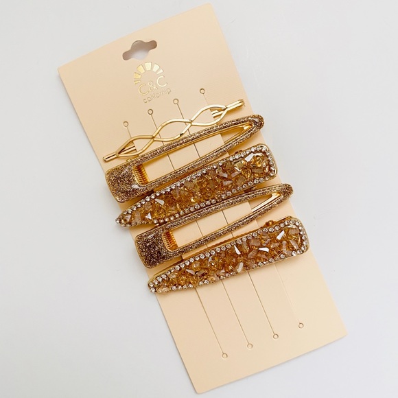 Accessories - Gold Crystal Rhinestone Hair Clips | Pack Of 5